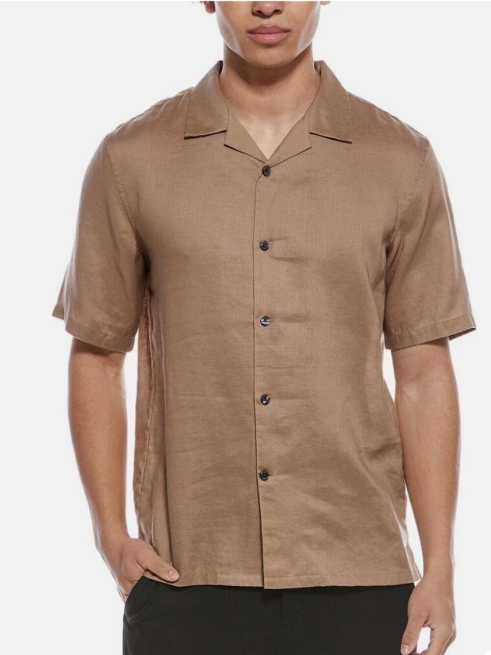 NWT Theory Men Daze Precise Linen 2 Camp Shirt XXL Fossil Brown Short Sleeve
